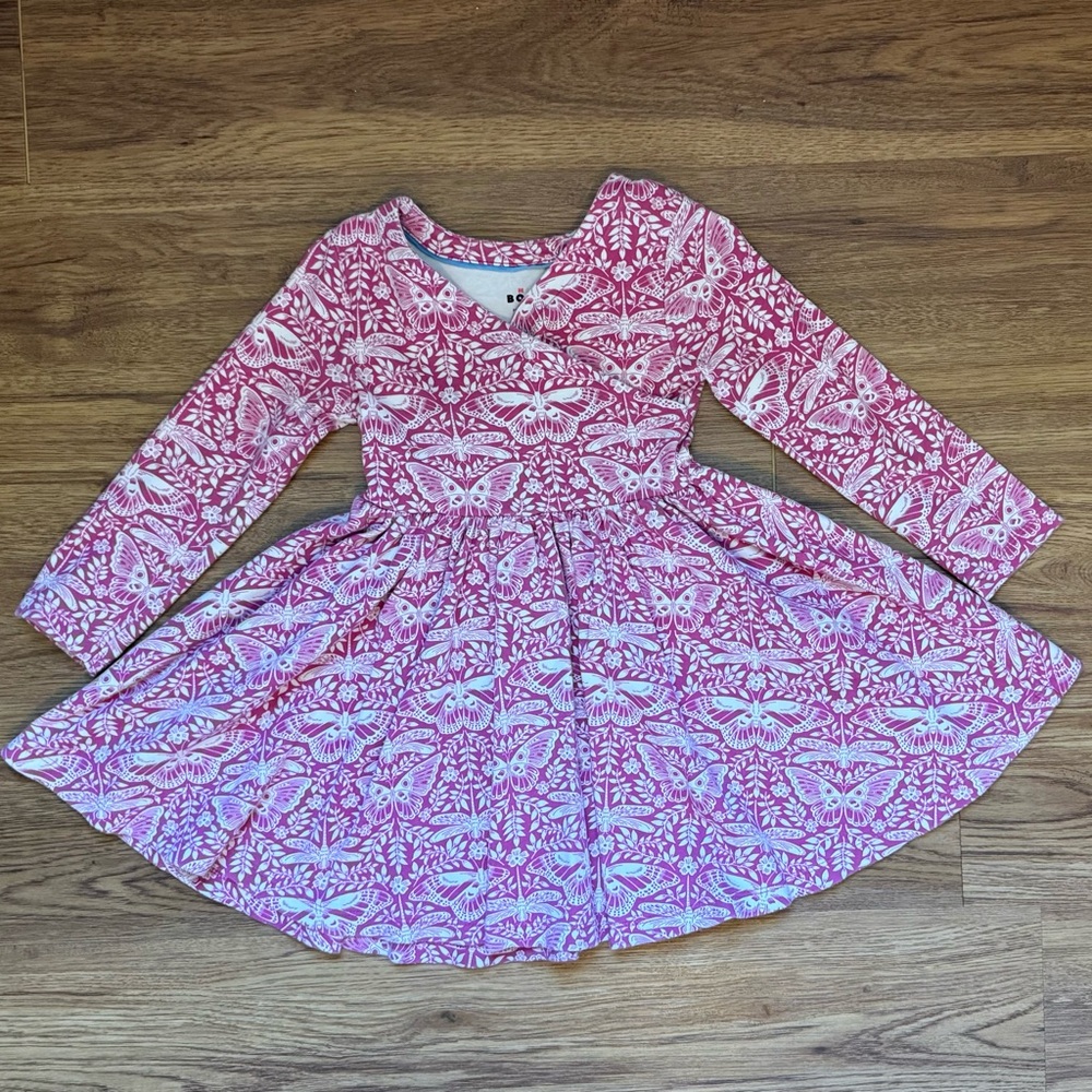 Mini Boden Twirly Ballerina Dress in Sweet William Pink Butterfly Print